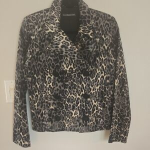 Womens Equestrian Leopard Print Double Breasted Jacket Sz Med